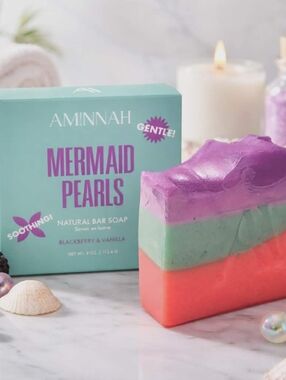 Aminnah Mermaid Pearls Natural Bar Soap - Purple/Green/Coral